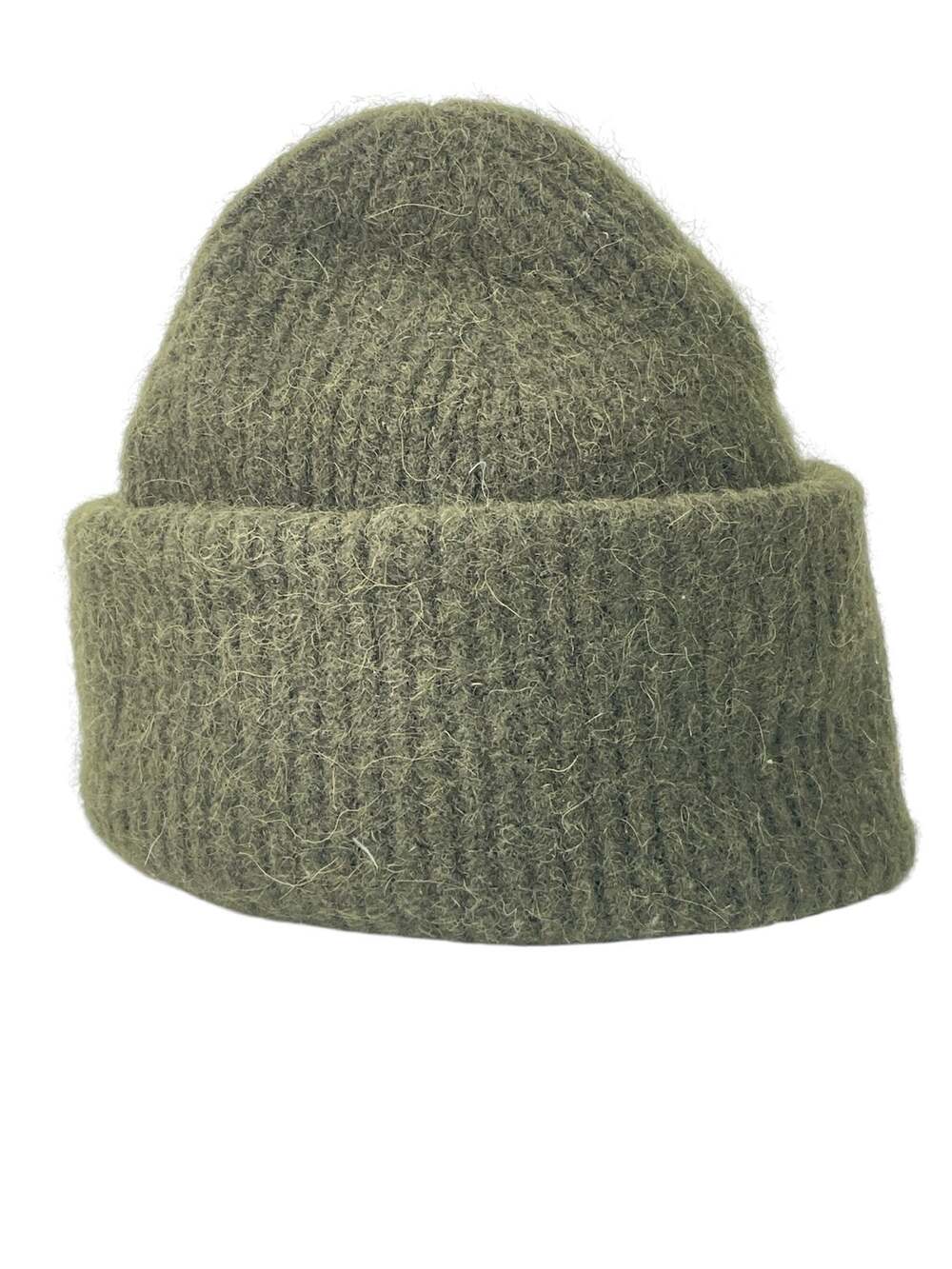 Arket Womens Army Green Wool Chunky Knit Cuffed Winter Bonnet Beanie One Size